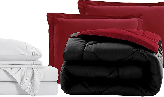 Selected Elegant Comfort 7-Piece Queen Size Bed-in-a-Bag – Luxurious 1500 Thread Count Comforter amp Sheet Set Cozy Bed Sheets and Comforter Set Wrinkle and Stain Resistant Black Burgundy Modern