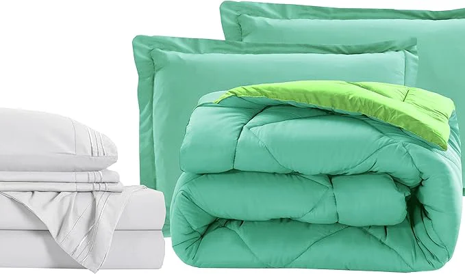 Relaxed Elegant Comfort 7-Piece Bed-in-a-Bag Comforter amp Sheet Set- Luxury 1500 Thread Count 7-Piece Cali King Size Bed-in-a-Bag Cozy Bed Sheets and Comforter Set Wrinkle and Stain Resistant Aqua Lime Top-Quality