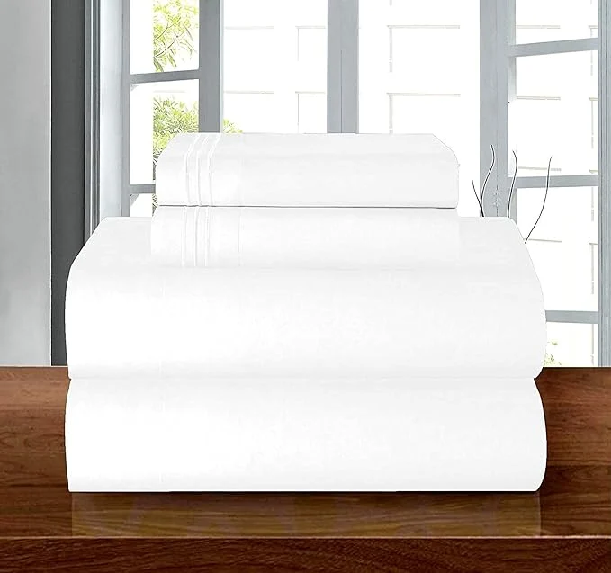 Advanced Elegant Comfort Luxury Soft 1500 Premier Egyptian 4-Piece Premium Hotel Quality Wrinkle Resistant Coziest Bedding Set All Around Elastic Fitted Sheet Deep Pocket up to 16inch Full White Fast