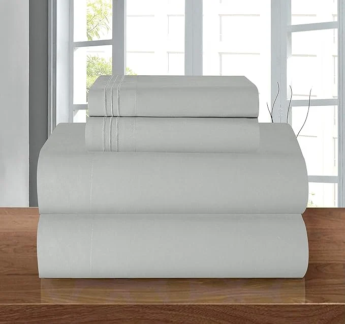 Responsible Elegant Comfort Luxury 1500 Premium Hotel Quality Microfiber 4-Piece Sheet Set – Wrinkle Resistant All Around Elastic Fitted Sheet Deep Pocket up to 16 quot King Silver Grey Relaxed
