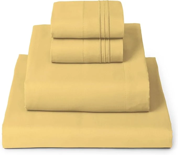 Smooth Mellanni Twin Sheet Set – 4-Piece Iconic Collection Bedding Including 2 Pillowcases 16-Inch Deep Pocket Easy Care Extra Soft Cooling Sheets Brushed Microfiber – Yellow Premium Material