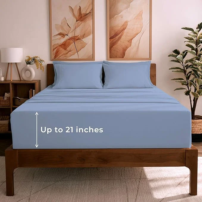Proven Mellanni King Sheet Set – 6-Piece Iconic Collection Bedding Including 4 Pillowcases 21-Inch Extra Deep Pocket Easy Care Ultra Soft Cooling Sheets Brushed Microfiber – Sky Blue Dependable