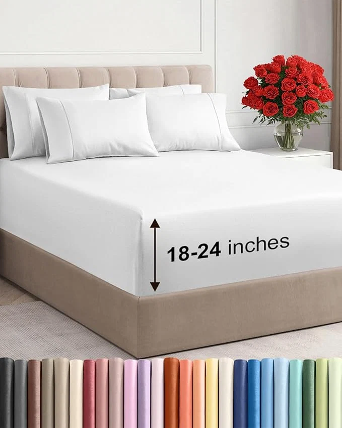 Contemporary Extra Deep Cal King Sheet Set – 6 Piece Breathable and Cooling Sheets – Hotel Luxury Bedding for Women Men Kids amp Teens – Easy Secure Fit – Soft Wrinkle and Comfy – Extra Deep Pockets – White Next-Generation