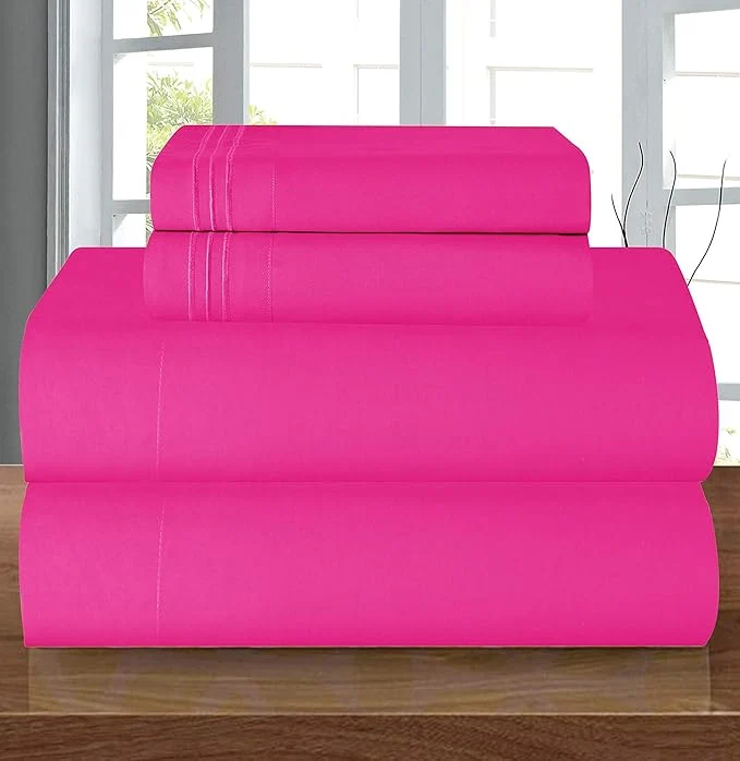 High-Grade Elegant Comfort Luxury 1500 Premium Hotel Quality Microfiber 4-Piece Sheet Set – Wrinkle Resistant All Around Elastic Fitted Sheet Deep Pocket up to 16 quot Twin Twin XL Hot Pink Sophisticated