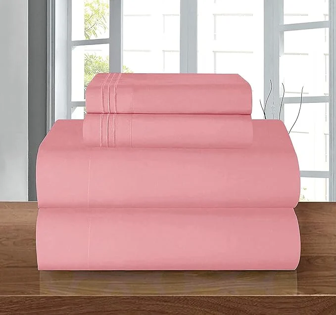 High-Grade Elegant Comfort Luxury Quality Microfiber 4-Piece 1500 Premium Hotel Sheet Set-Wrinkle Resistant All Around Elastic Fitted Sheet Deep Pocket up to 16 quot Queen Dusty Rose Consistent