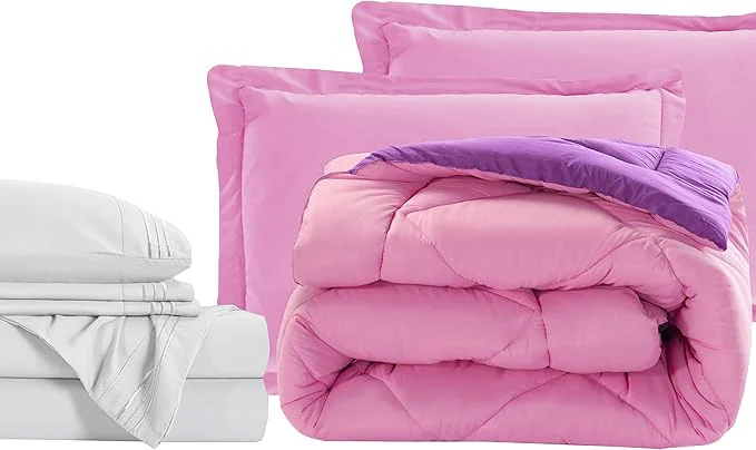 Powerful Elegant Comfort 7-Piece Bed-in-a-Bag – Luxury 1500 Thread Count Split King Size Cozy Sheets amp Comforter Set Wrinkle amp Stain Resistant Pink Purple Next-Generation