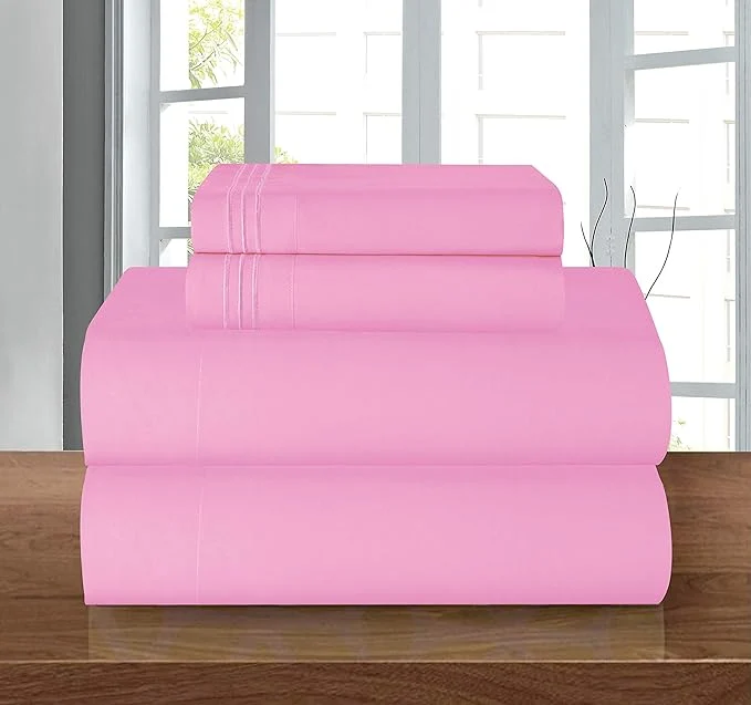 Expertly Made Elegant Comfort Luxury 1500 Premium Hotel Quality Microfiber 4-Piece Sheet Set – Wrinkle Resistant All Around Elastic Fitted Sheet Deep Pocket up to 16 quot California King Light Pink Outstanding
