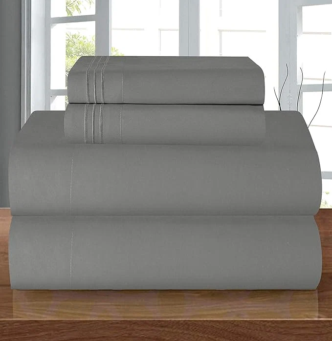Recyclable Elegant Comfort Luxury 1500 Premium Hotel Quality Microfiber 5-Piece Sheet Set – Wrinkle Resistant All Around Elastic Fitted Sheet Deep Pocket up to 16 quot Split King Grey Versatile