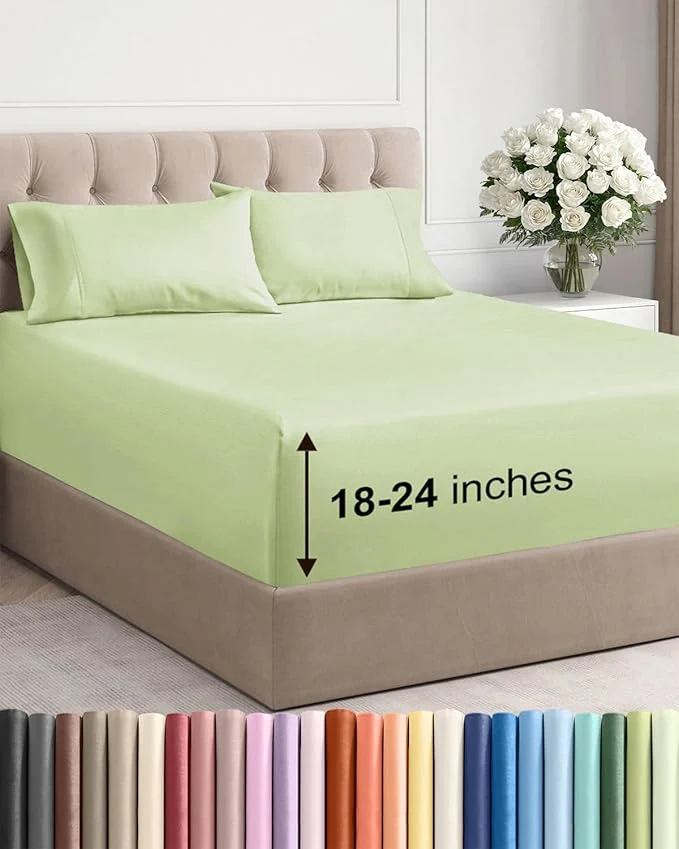 Official Extra Deep Twin Sheet Set – 4 Piece Breathable and Cooling Sheets – Hotel Luxury Bedding for Women Men Kids amp Teens – Easy amp Secure Fit – Soft Wrinkle amp Comfy – Extra Deep Pockets – Light Sage Certified