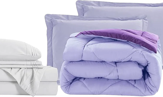 Professional Elegant Comfort 7-Piece Bed-in-a-Bag Comforter amp Sheet Set – Luxury 1500 Thread Count Twin Size Super Cozy Wrinkle and Stain Resistant Lilac Purple Original
