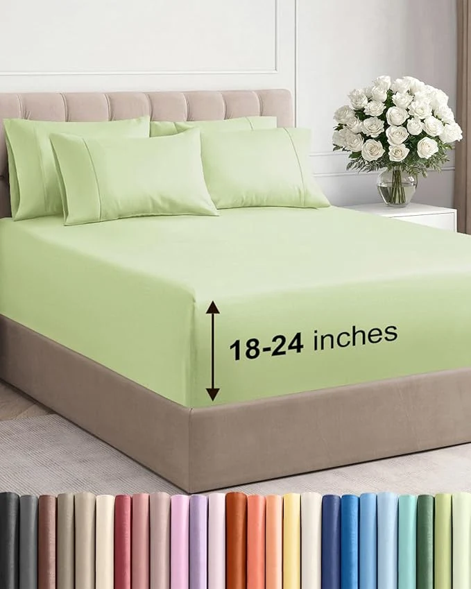 Specialty Extra Deep King Sheet Set – 6 Piece Breathable and Cooling Sheets – Hotel Luxury Bedding for Women Men Kids amp Teens – Easy amp Secure Fit – Soft Wrinkle amp Comfy – Extra Deep Pockets – Light Sage Exclusive