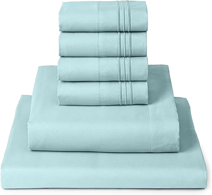 Original Design Mellanni Full Sheet Set – 6-Piece Iconic Collection Bedding Including 4 Pillowcases 16-Inch Deep Pocket Easy Care Extra Soft Cooling Sheets Brushed Microfiber – Aqua Organic