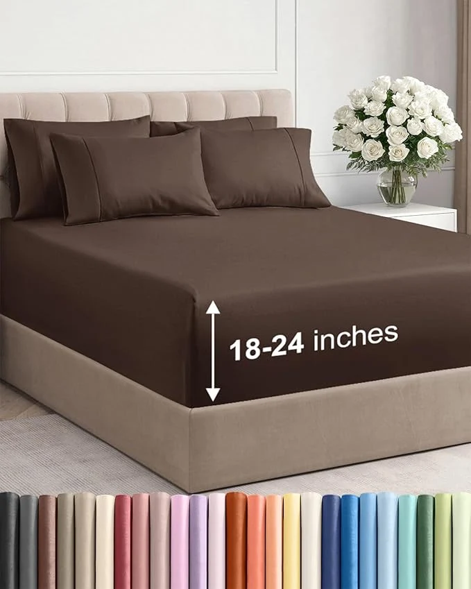 Exclusive Extra Deep King Sheet Set – 6 Piece Breathable and Cooling Sheets – Hotel Luxury Bedding for Women Men Kids amp Teens – Easy amp Secure Fit – Soft Wrinkle and Comfy – Extra Deep Pockets – Brown Excellent