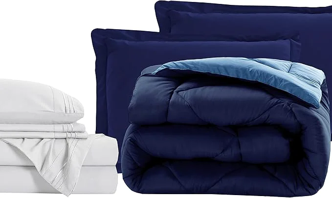 High-End Elegant Comfort 7-Piece Twin XL Size Bed-in-a-Bag – Luxury 1500 Thread Count Comforter amp Sheet Set Super Cozy Wrinkle and Stain Resistant Navy Aqua Authentic