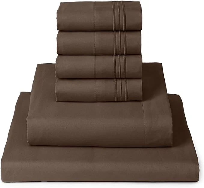 Breathable Mellanni Queen Sheet Set – 6-Piece Iconic Collection Bedding Including 4 Pillowcases 16-Inch Deep Pocket Easy Care Extra Soft Cooling Sheets Brushed Microfiber – Brown High-Performance
