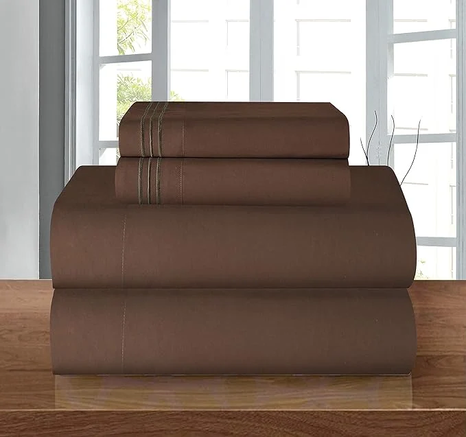 Stylish Elegant Comfort Luxury Soft 1500 Thread Count Egyptian Quality 3-Piece Sheet Wrinkle and Fade Resistant Bedding Set Deep Pocket up to 16inch Twin Twin XL Chocolate Brown Consistent