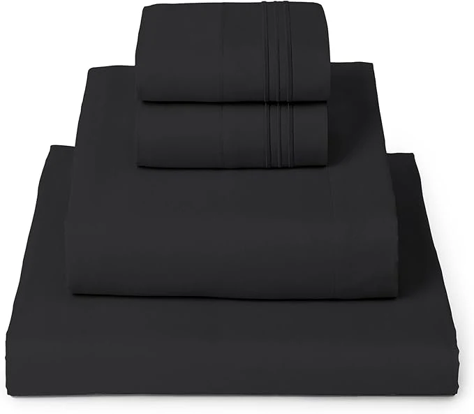 World-Class Mellanni Twin Sheet Set – 4-Piece Iconic Collection Bedding Including 2 Pillowcases 16-Inch Deep Pocket Easy Care Extra Soft Cooling Sheets Brushed Microfiber – Black Relaxed