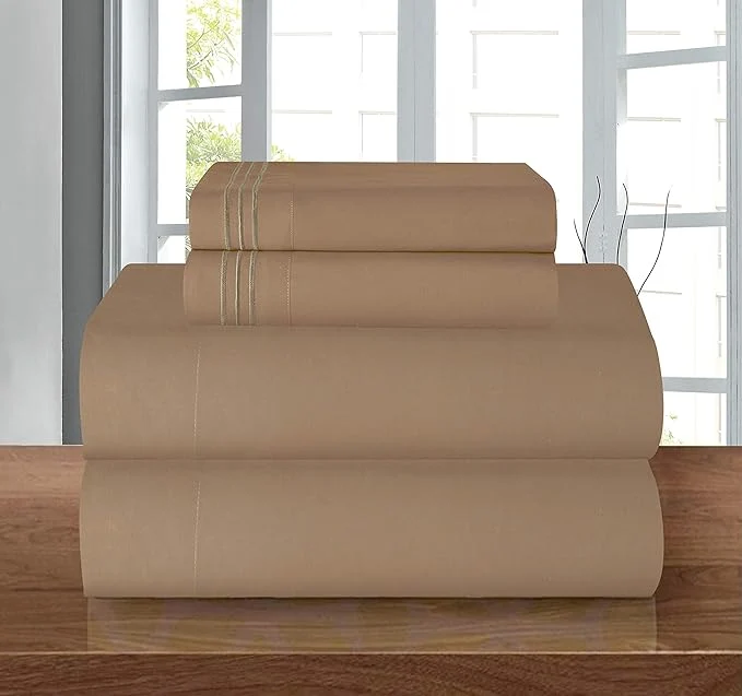 Easy-to-Use Elegant Comfort Luxury 1500 Premium Hotel Quality Microfiber 4-Piece Sheet Set – Wrinkle Resistant All Around Elastic Fitted Sheet Deep Pocket up to 16 quot Queen Taupe Safe