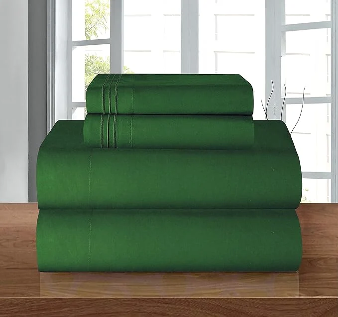 Functional Elegant Comfort Luxury 1500 Premium Hotel Quality Microfiber 4-Piece Sheet Set – Wrinkle Resistant All Around Elastic Fitted Sheet Deep Pocket up to 16 quot Queen Hunter Green Genuine