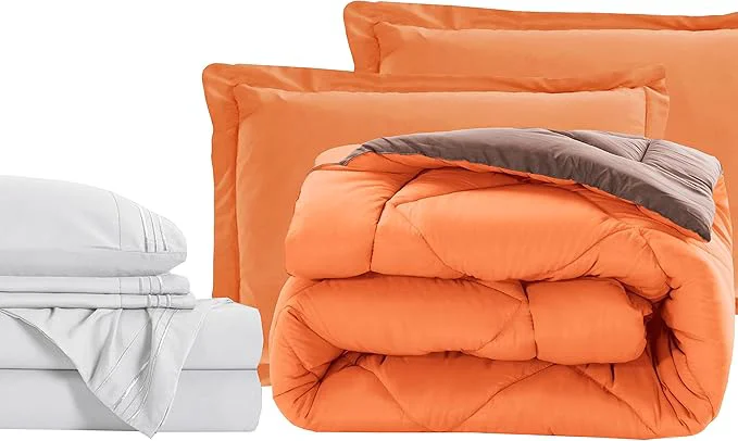 Trusted Elegant Comfort 7-Piece Bed-in-a-Bag – Luxury 1500 Thread Count Queen Size Super Cozy Sheets amp Comforter Set Wrinkle amp Stain Resistant Orange Brown Practical