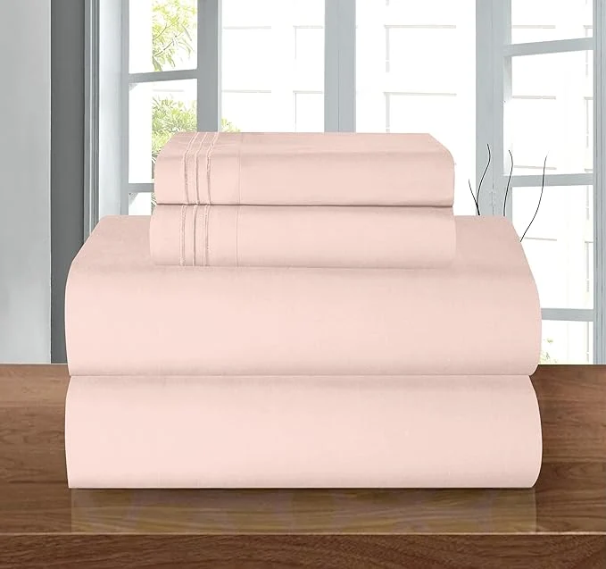 Contemporary Elegant Comfort Luxury 1500 Premium Hotel Quality Microfiber 4-Piece Sheet Set – Wrinkle Resistant All Around Elastic Fitted Sheet Deep Pocket up to 16 quot King Blush High-Quality