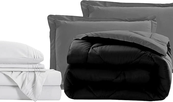 Reusable Elegant Comfort 7-Piece Bed-in-a-Bag Comforter amp Sheet Set- Luxurious 1500 Thread Count 7-Piece Cali King Size Bed-in-a-Bag Cozy Bed Sheets and Comforter Set Wrinkle and Stain Resistant Black Gray First-Class