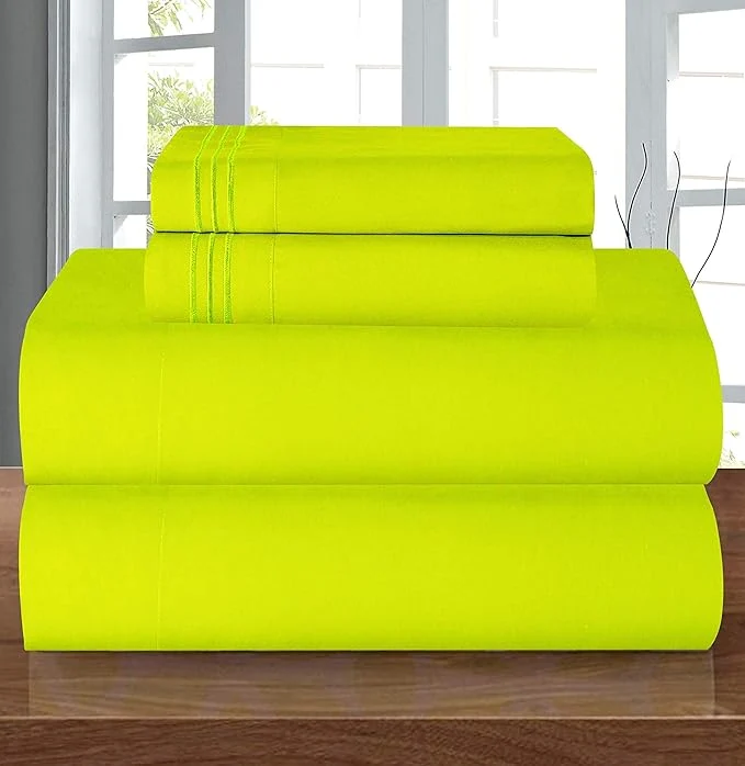 Environmentally Friendly Elegant Comfort Luxury 1500 Premium Hotel Quality Microfiber 5-Piece Sheet Set – Wrinkle Resistant All Around Elastic Fitted Sheet Deep Pocket up to 16 quot Split King Lime Smooth