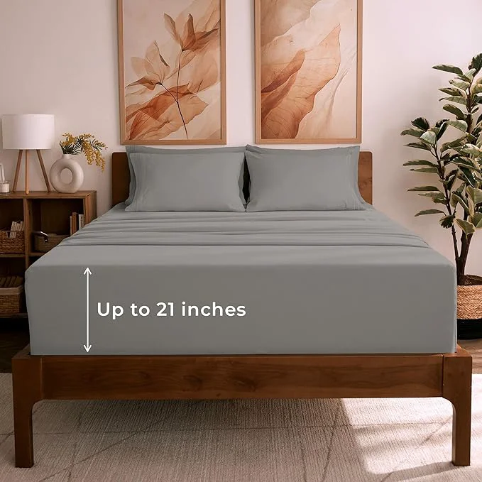 High-Performance Mellanni California King Sheet Set – 6-Piece Iconic Collection Bedding Including 4 Pillowcases 21-Inch Extra Deep Pocket Easy Care Ultra Soft Cooling Sheets Brushed Microfiber – Taupe Elite
