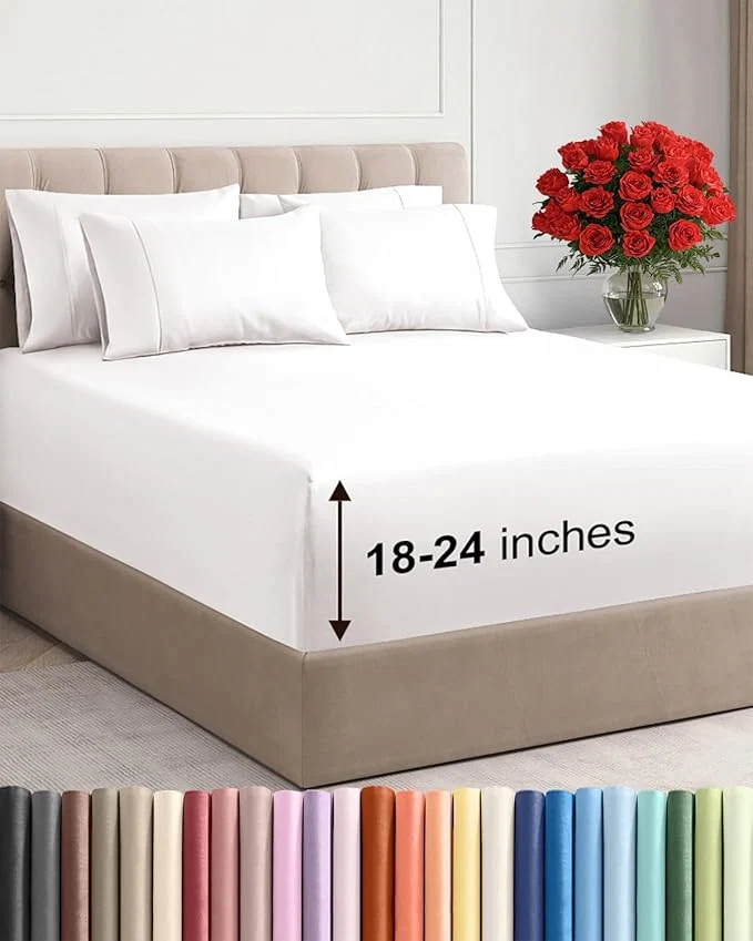 Healthy Extra Deep Cal King Sheet Set – 6 Piece Breathable and Cooling Sheets – Hotel Luxury Bedding for Women Men Kids amp Teens – Easy Secure Fit – Soft amp Wrinkle – Extra Deep Pockets – Antique White Safe