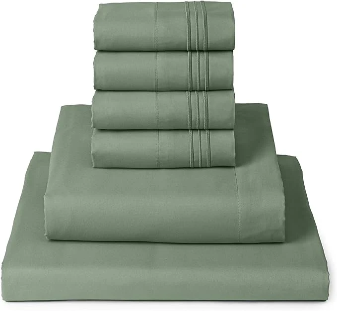 Contemporary Mellanni California King Sheet Set – 6-Piece Iconic Collection Bedding Including 4 Pillowcases 16-Inch Deep Pocket Easy Care Extra Soft Cooling Sheets Brushed Microfiber – Sage Refined