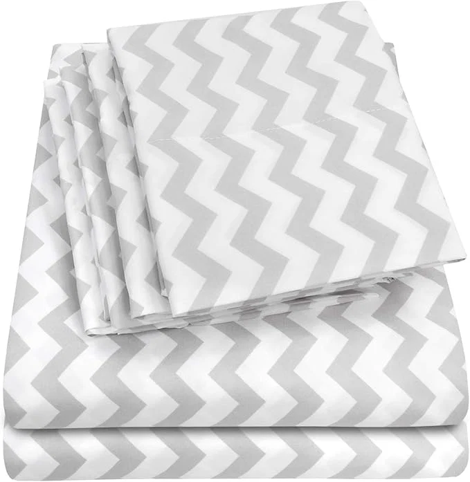 Functional Twin Size Bed Sheets – 4 Piece 1500 Supreme Collection Fine Brushed Microfiber Deep Pocket Twin Sheet Set Bedding – 1 EXTRA PILLOW CASES GREAT VALUE Twin Chevron Gray Luxury