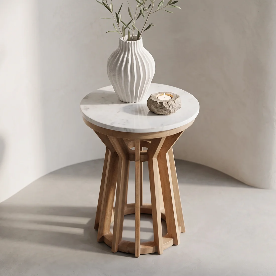 Recyclable Sarawak Island side table white marble Prestigious