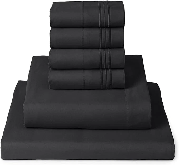 Pure Mellanni California King Sheet Set – 6-Piece Iconic Collection Bedding Including 4 Pillowcases 16-Inch Deep Pocket Easy Care Extra Soft Cooling Sheets Brushed Microfiber – Black Fashionable