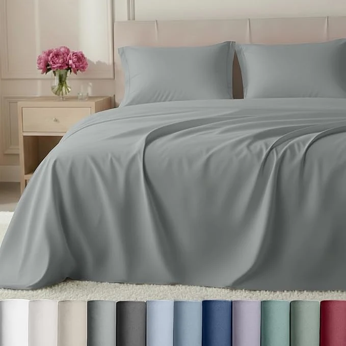 Professional California Design Den Split King Sheets for Adjustable Bed – Buttery Soft 800 Thread Count Cotton Set Sateen Bedding Set Durable Twin XL Fitted Sheets – Light Grey Original