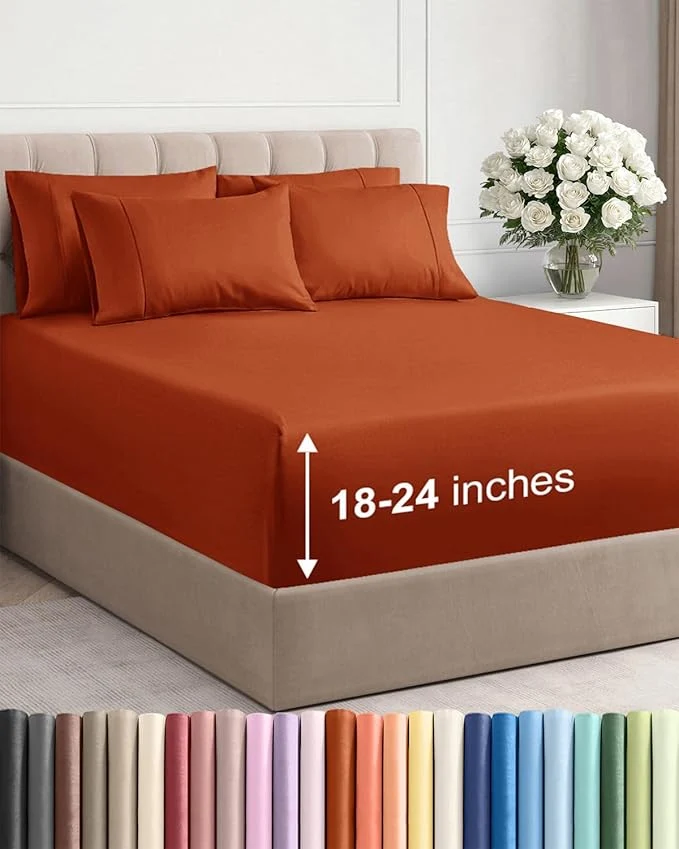 Crafted Extra Deep King Sheet Set – 6 Piece Breathable and Cooling Sheets – Hotel Luxury Bedding for Women Men Kids amp Teens – Easy amp Secure Fit – Soft Wrinkle amp Comfy – Extra Deep Pockets – Terracotta Specialty
