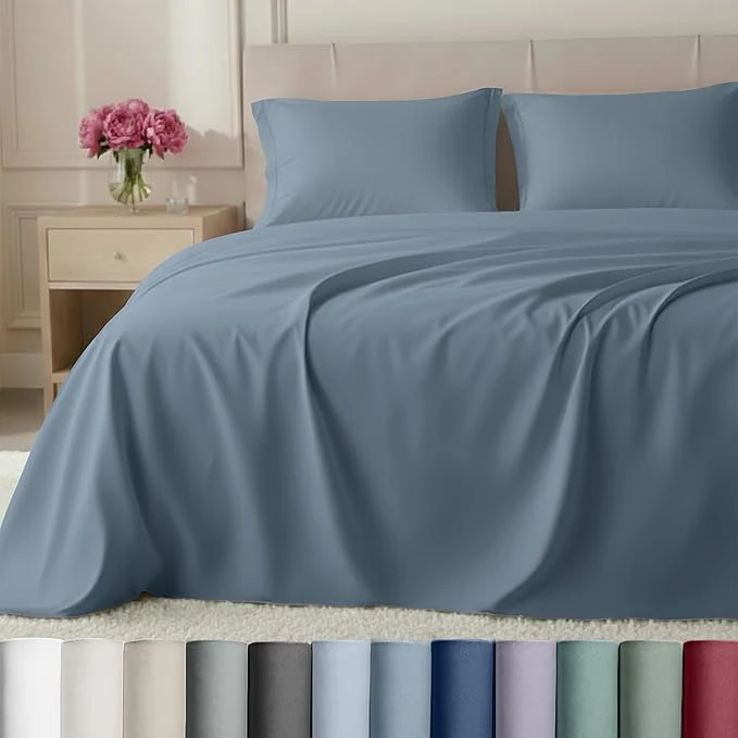 Responsible California Design Den Split King Sheets Sets for Adjustable Bed – Buttery Soft 800 Thread Count Cotton Set Sateen Bedding Set with Durable Twin XL Fitted Sheets – Blue User-Friendly