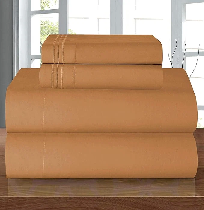 Trusted Elegant Comfort Luxury 1500 Premium Hotel Quality Microfiber 4-Piece Sheet Set – Wrinkle Resistant All Around Elastic Fitted Sheet Deep Pocket up to 16 quot California King Light Brown Green