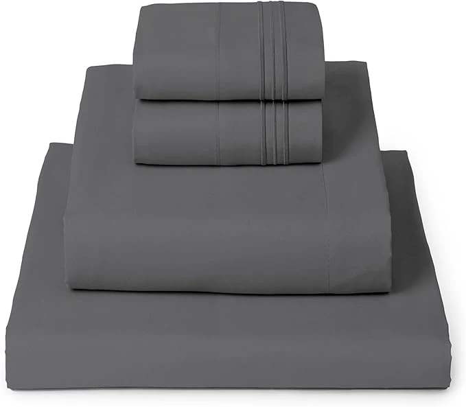 Modern Mellanni Twin XL Sheet Set – 4-Piece Iconic Collection Bedding Including 2 Pillowcases 16-Inch Deep Pocket Easy Care Extra Soft Cooling Sheets Brushed Microfiber – Gray Premium Material