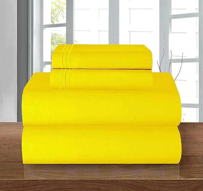 Modern Elegant Comfort Luxury 1500 Premium Hotel Quality Microfiber 4-Piece Sheet Set – Wrinkle Resistant All Around Elastic Fitted Sheet Deep Pocket up to 16 quot Full Yellow Premium Material