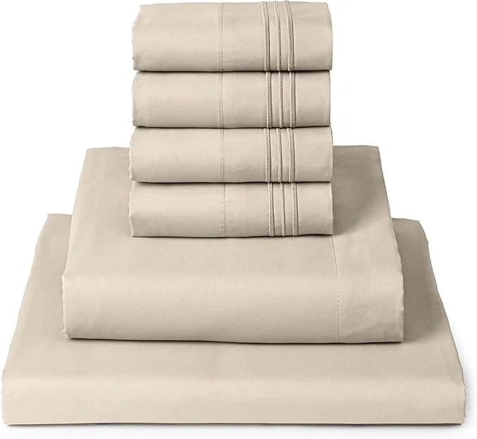 Environmentally Friendly Mellanni Queen Sheet Set – 6-Piece Iconic Collection Bedding Including 4 Pillowcases 16-Inch Deep Pocket Easy Care Extra Soft Cooling Sheets Brushed Microfiber – Beige Contemporary