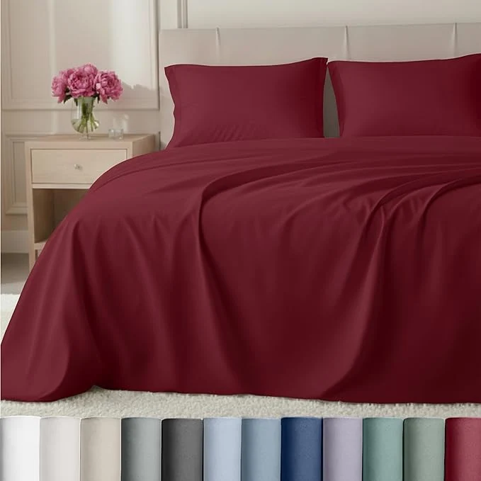 Selected California Design Den Natural Cotton Sheets King Size Deep Pocket Set – Luxury Hotel 800 Thread Count Sateen King Size Sheets Set Snug Fit and Durable Bedding – Red Wine Specialty