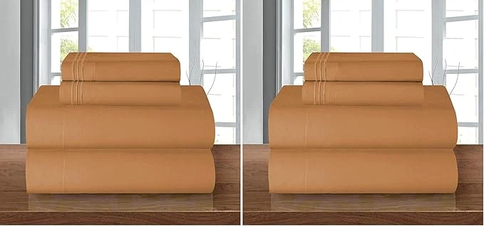 Refined Elegant Comfort Luxury Soft 1500 Premier Egyptian 4-Piece Premium Hotel Quality Wrinkle Resistant Coziest Bedding Set All Around Elastic Fitted Sheet Deep Pocket up to 16inch King Bronze Comfortable