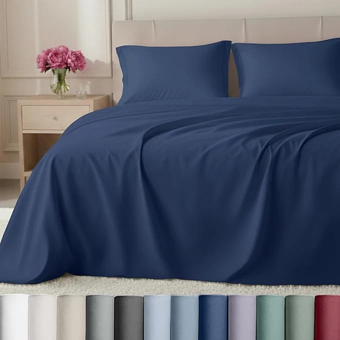Reliable California Design Den Split King Sheets Sets for Adjustable Bed – Luxury Hotel 800 Thread Count Sateen Natural Cotton Bed Sheets Deep Pockets amp Durable Bedding Set – Navy Blue Practical