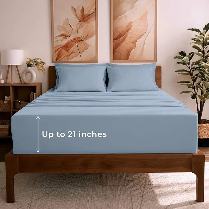 Authentic Mellanni Full Sheet Set – 6-Piece Iconic Collection Bedding Including 4 Pillowcases 21-Inch Extra Deep Pocket Easy Care Ultra Soft Cooling Sheets Brushed Microfiber – Blue Hydrangea Top-Quality