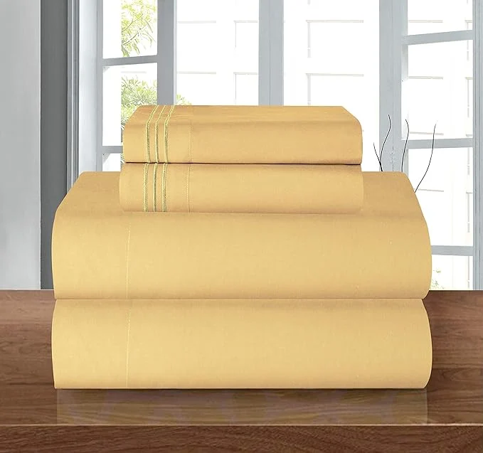 Advanced Elegant Comfort Luxury Soft 1500 Premier Egyptian 4-Piece Premium Hotel Quality Wrinkle Resistant Coziest Bedding Set All Around Elastic Fitted Sheet Deep Pocket Twin Twin XL Camel Gold Selected