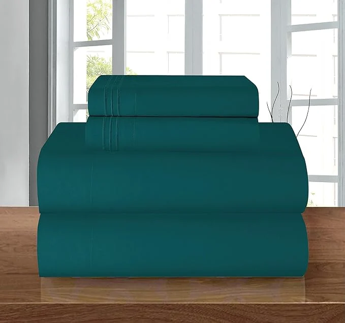 Sustainable Elegant Comfort Luxury 1500 Premium Hotel Quality Microfiber 4-Piece Sheet Set – Wrinkle Resistant All Around Elastic Fitted Sheet Deep Pocket up to 16 quot California King Marine Teal Elite