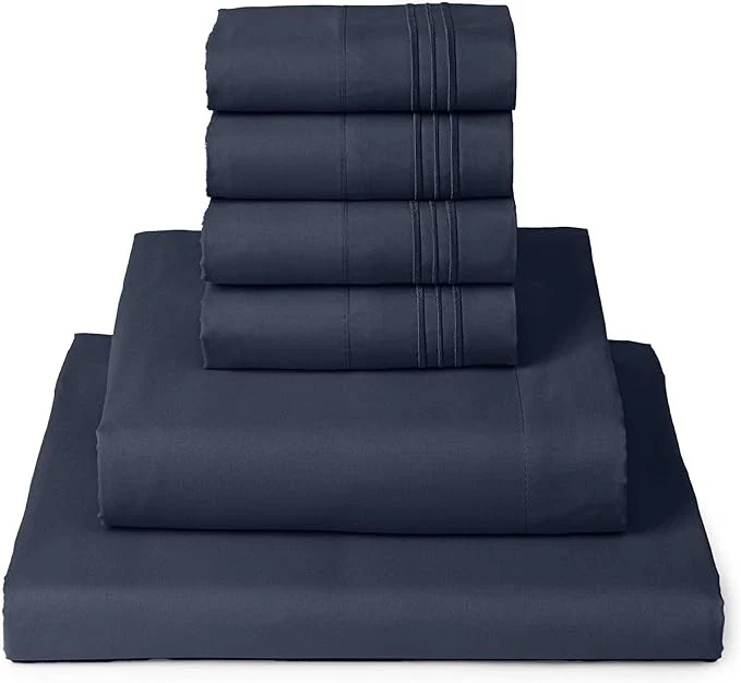 High-Grade Mellanni King Sheet Set – 6-Piece Iconic Collection Bedding Including 4 Pillowcases 16-Inch Deep Pocket Easy Care Extra Soft Cooling Sheets Brushed Microfiber – Navy Blue Smooth