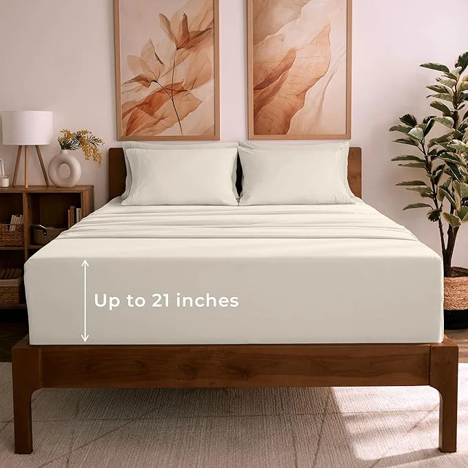 Quality Mellanni Full Sheet Set – 6-Piece Iconic Collection Bedding Including 4 Pillowcases 21-Inch Extra Deep Pocket Easy Care Ultra Soft Cooling Sheets Brushed Microfiber – Golden Ivory Contemporary
