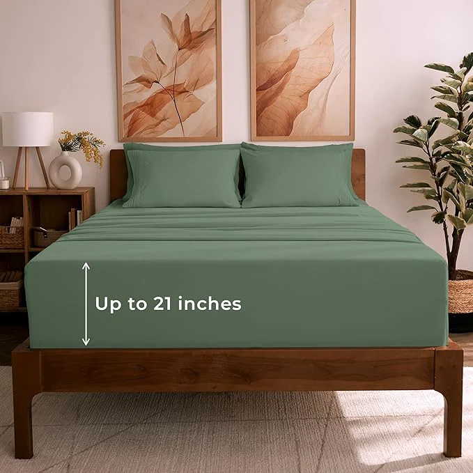 Official Mellanni King Sheet Set – 6-Piece Iconic Collection Bedding Including 4 Pillowcases 21-Inch Extra Deep Pocket Easy Care Ultra Soft Cooling Sheets Brushed Microfiber – Sage Superior