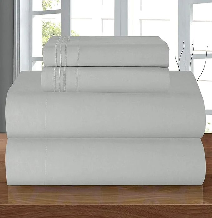 Green Elegant Comfort Luxury 1500 Premium Hotel Quality Microfiber 5-Piece Sheet Set – Wrinkle Resistant All Around Elastic Fitted Sheet Deep Pocket up to 16 quot Split King Silver Grey World-Class